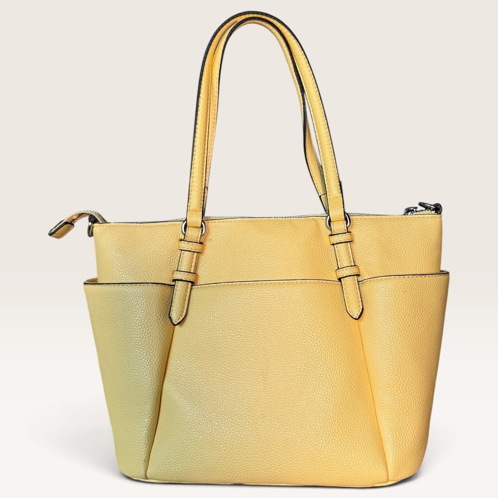 Dana Buchman Butter Yellow Faux Leather Tote Bag Shoulder Purse - Picture 3 of 8